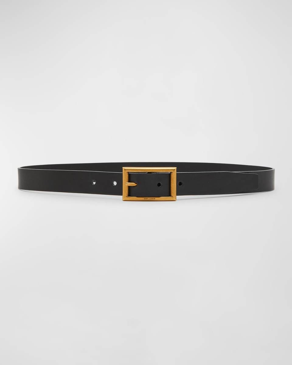Smooth Leather Belt With a Rectangular Buckle